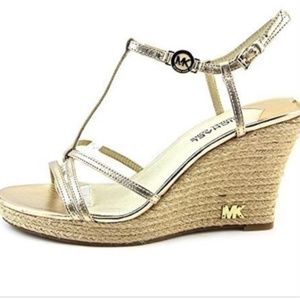 Michael Kors Gold Kami T-Strap Wedges